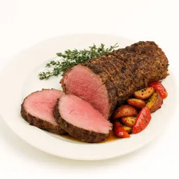 Redondo de ternera con salsa española y patatas panadera